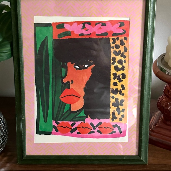 Exotic Woman Cheetah Leaf Lip Print Egypt Pretty Lady Bohemian Wall Art 13”x10” - Picture 2 of 7